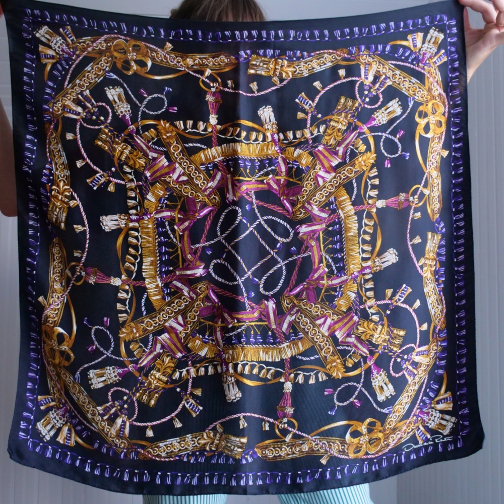 Vintage 80s Oscar de la Renta 100% silk table print giant scarf